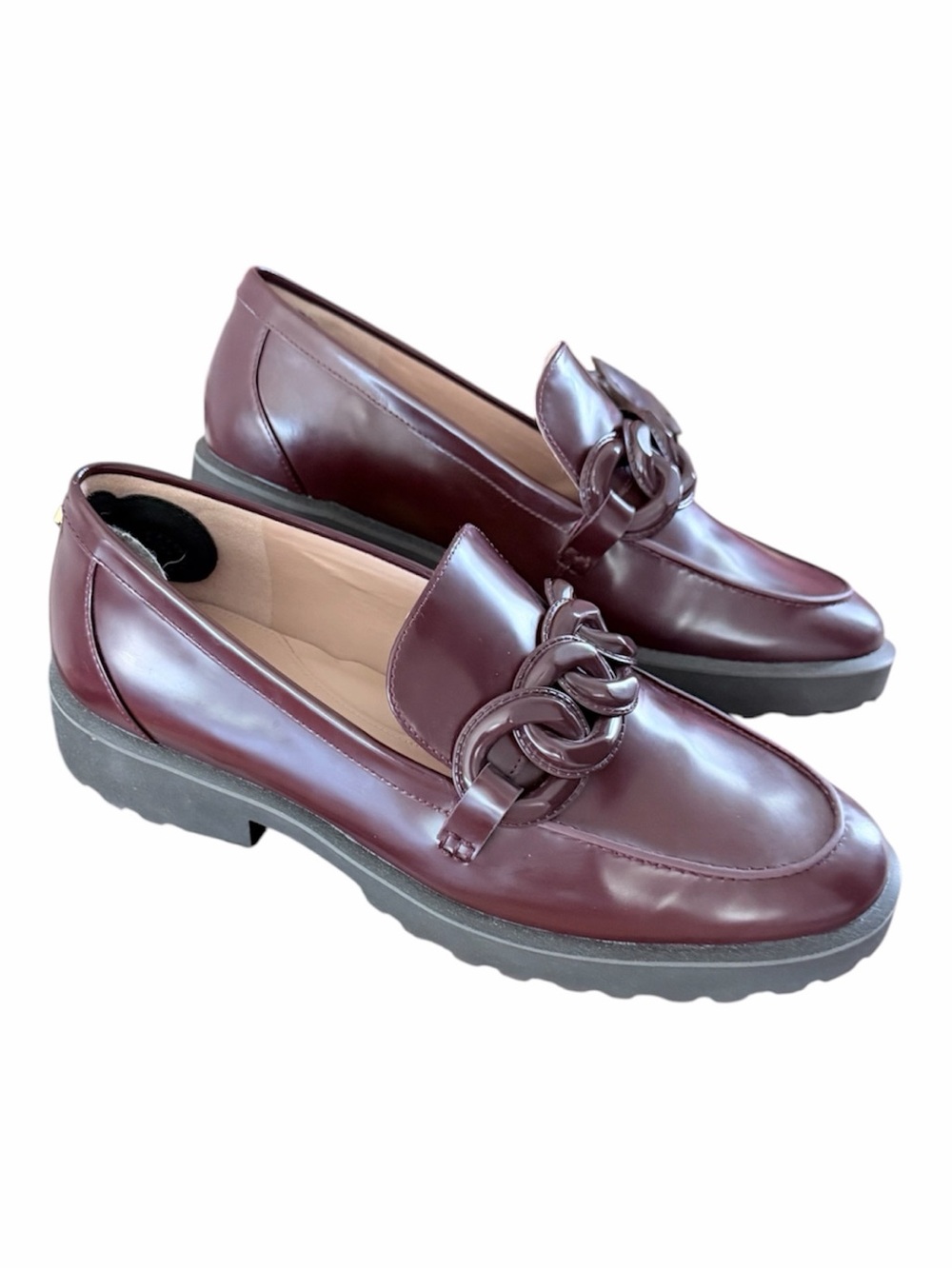 Cole Haan Geneva Chain Loafer Burgundy Leather Platform Sole Size 8.5